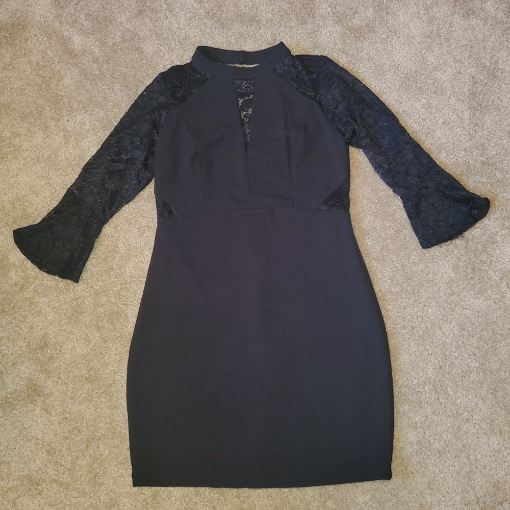 BEBE Black Cocktail Dress with Lace Details Sz 10